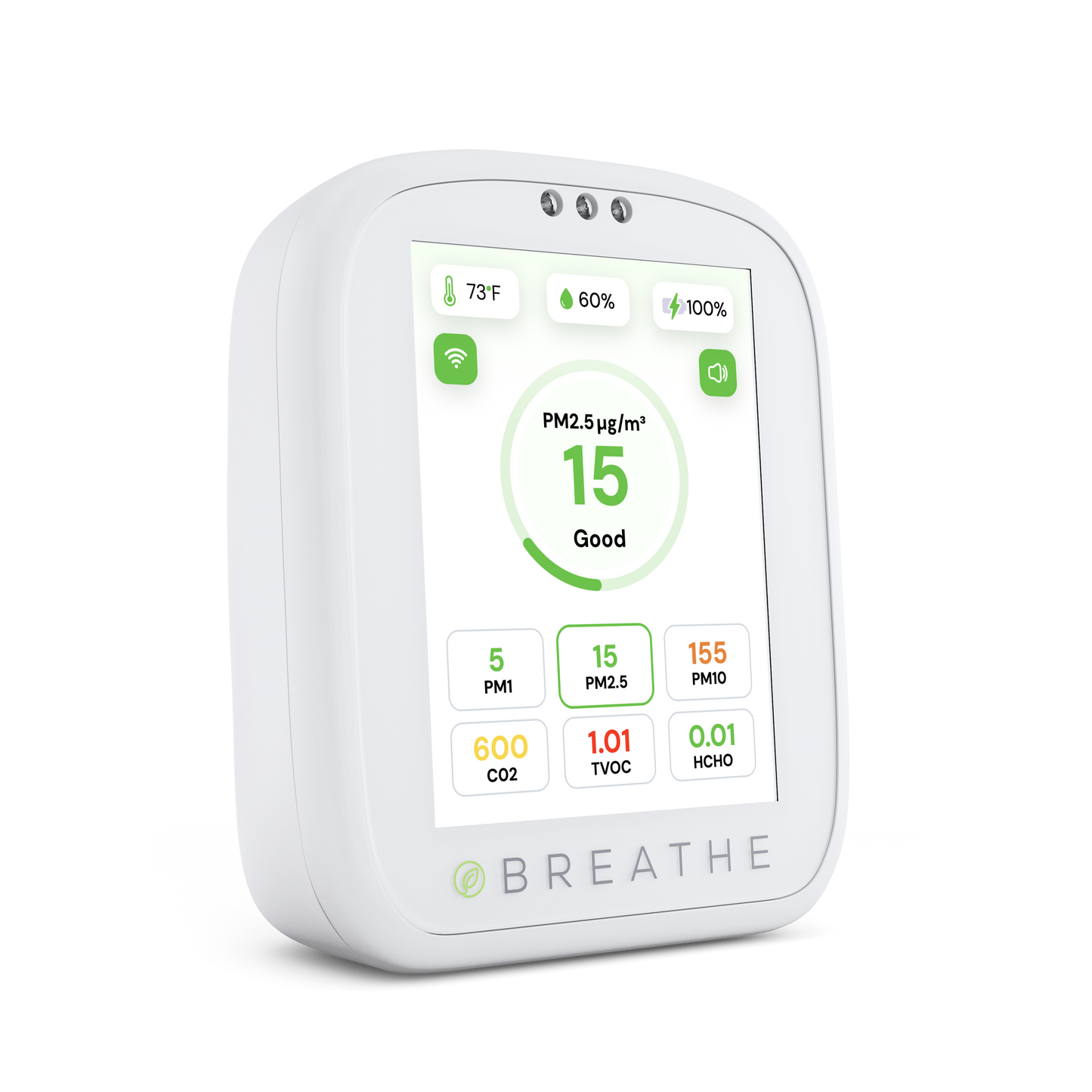 BREATHE Airmonitor Plus Indoor Air Quality Monitor – Smart CO2, PM1/PM2.5/PM10, VOC & Formaldehyde Tester with App