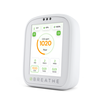 BREATHE Airmonitor Plus Indoor Air Quality Monitor – Smart CO2, PM1/PM2.5/PM10, VOC & Formaldehyde Tester with App